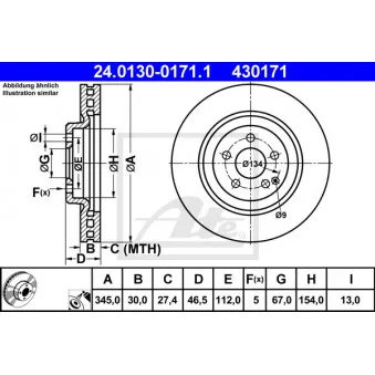 Jeu de 2 disques de frein avant ATE 24.0130-0171.1 pour MERCEDES-BENZ CLASSE C C 350 4-matic - 272cv