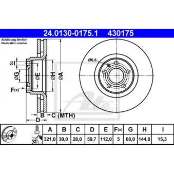 Jeu de 2 disques de frein avant ATE 24.0130-0175.1 pour AUDI A6 2.8 FSI - 190cv