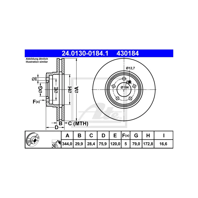Jeu de 2 disques de frein avant ATE 24.0130-0184.1 - Visuel 1