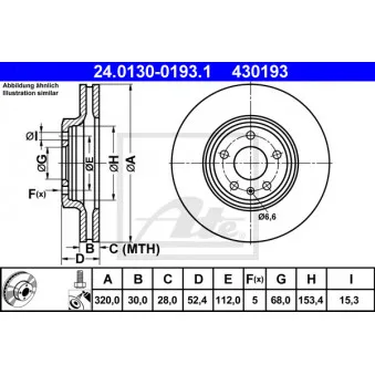 Jeu de 2 disques de frein avant ATE 24.0130-0193.1 pour AUDI A4 2.0 TDI quattro - 170cv