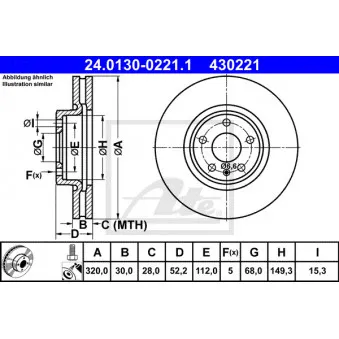 Jeu de 2 disques de frein avant ATE 24.0130-0221.1 pour AUDI A5 3.0 TDI - 204cv