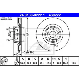 Jeu de 2 disques de frein avant ATE 24.0130-0222.1 pour AUDI Q5 2.0 TDI - 150cv