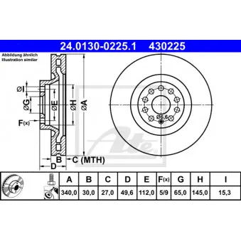 Jeu de 2 disques de frein avant ATE 24.0130-0225.1 pour VOLKSWAGEN PASSAT 2.0 TDI - 150cv
