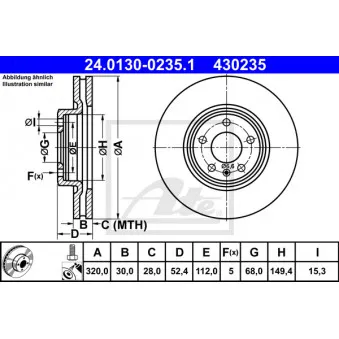 Jeu de 2 disques de frein avant ATE 24.0130-0235.1 pour AUDI Q5 2.0 TDI - 143cv