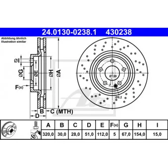 Jeu de 2 disques de frein avant ATE 24.0130-0238.1 pour MERCEDES-BENZ CLASSE A A 220 d 4-matic - 177cv
