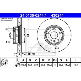 Jeu de 2 disques de frein avant ATE 24.0130-0244.1 pour AUDI Q5 50 TDI quattro - 286cv