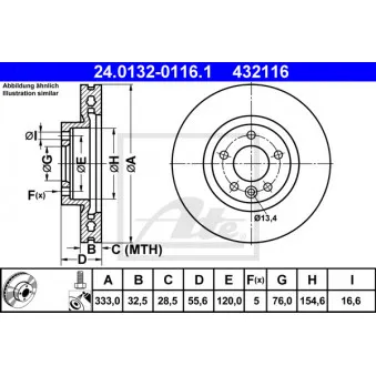 Jeu de 2 disques de frein avant ATE 24.0132-0116.1 pour VOLKSWAGEN TRANSPORTER - COMBI 1.9 TDI - 105cv