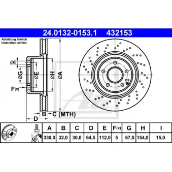 Jeu de 2 disques de frein avant ATE 24.0132-0153.1 pour MERCEDES-BENZ CLASSE E E 200 Kompressor - 184cv