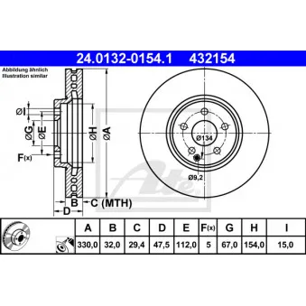 Jeu de 2 disques de frein avant ATE 24.0132-0154.1 pour MERCEDES-BENZ CLASSE E E 500 4-matic - 388cv
