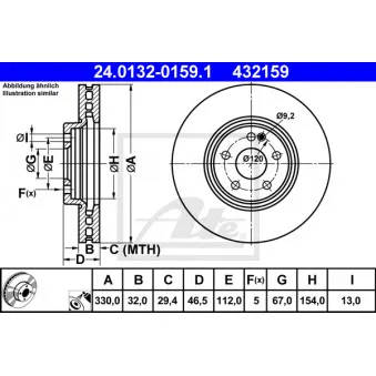 Jeu de 2 disques de frein avant ATE 24.0132-0159.1 pour MERCEDES-BENZ CLASSE E E 430 T 4-matic - 279cv