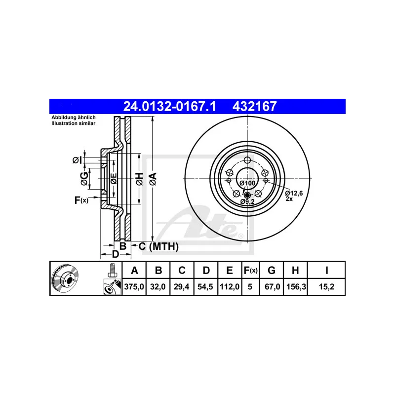 Jeu de 2 disques de frein avant ATE 24.0132-0167.1 - Visuel 1