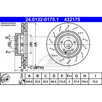 Jeu de 2 disques de frein avant ATE 24.0132-0175.1 pour MERCEDES-BENZ CLASSE E E 350 CDI 4-matic - 265cv