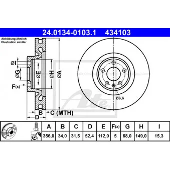 Jeu de 2 disques de frein avant ATE 24.0134-0103.1 pour AUDI A6 2.0 TDI - 190cv