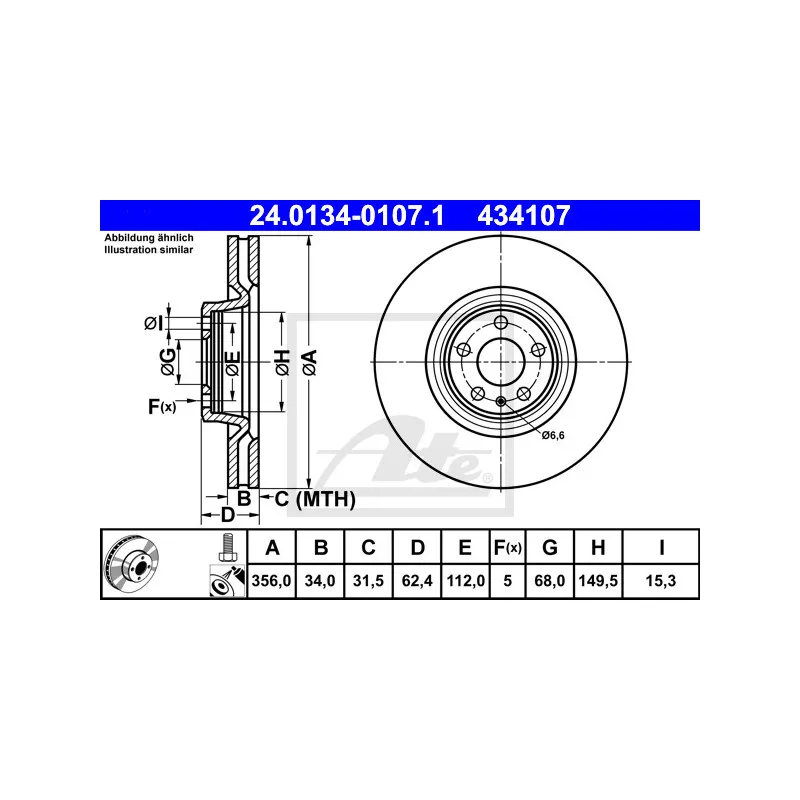 Jeu de 2 disques de frein avant ATE 24.0134-0107.1 - Visuel 1