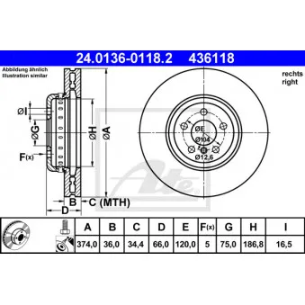Disque de frein avant droit ATE OEM 34116785676