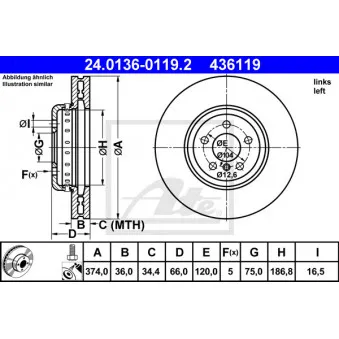 Disque de frein avant gauche ATE OEM 34116785675