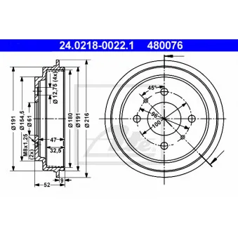 ATE 24.0218-0022.1 - Tambour de frein