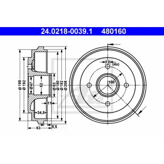 Tambour de frein ATE 24.0218-0039.1