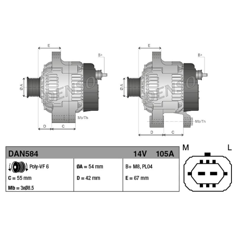 Alternateur DENSO DAN584 - Visuel 2