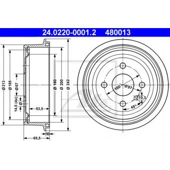 Tambour de frein ATE 24.0220-0001.2 pour OPEL ASTRA 1.6 i - 75cv