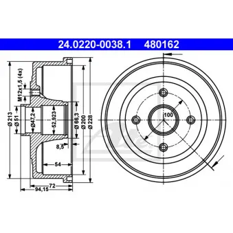 ATE 24.0220-0038.1 - Tambour de frein