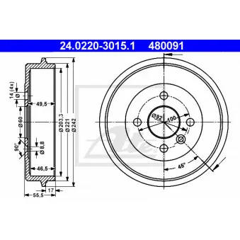 ATE 24.0220-3015.1 - Tambour de frein