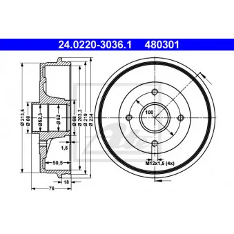 Tambour de frein ATE 24.0220-3036.1