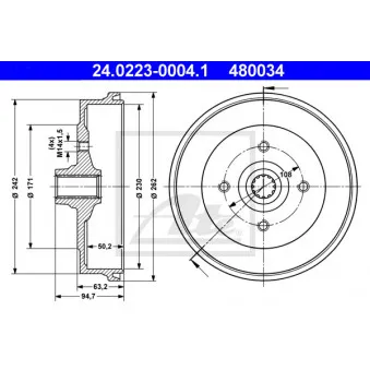 ATE 24.0223-0004.1 - Tambour de frein
