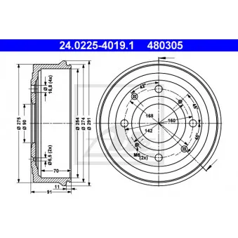 Tambour de frein ATE 24.0225-4019.1