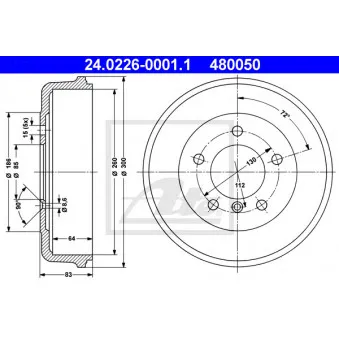 Tambour de frein ATE 24.0226-0001.1 pour MERCEDES-BENZ T2/LN1 508 D - 79cv
