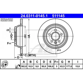 Jeu de 2 disques de frein arrière ATE 24.0311-0145.1 pour MAN F90 2.0 Flexifuel - 145cv