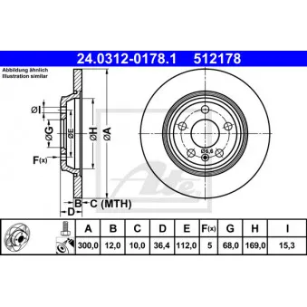 Jeu de 2 disques de frein arrière ATE 24.0312-0178.1 pour DAF CF 85 2.0 TDI - 190cv