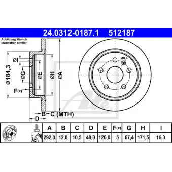 Jeu de 2 disques de frein arrière ATE 24.0312-0187.1 pour DAF XF 105 2.0 CDTI - 110cv