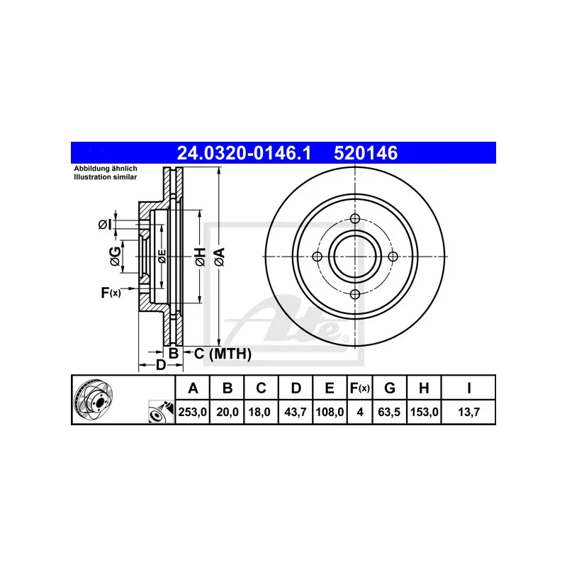 Jeu de 2 disques de frein arrière ATE 24.0320-0146.1 - Visuel 1