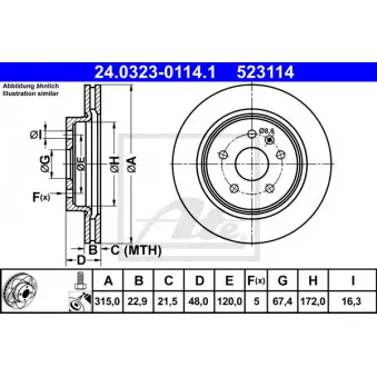 Jeu de 2 disques de frein arrière ATE 24.0323-0114.1 pour DAF XF 105 2.0 CDTI - 110cv