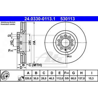 Jeu de 2 disques de frein avant ATE 24.0330-0113.1 pour AUDI A4 2.0 TDI - 140cv