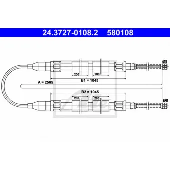 Tirette à câble, frein de stationnement ATE 24.3727-0108.2 pour VOLKSWAGEN PASSAT 1.6 TD - 70cv