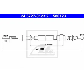 Tirette à câble, frein de stationnement ATE 24.3727-0123.2 pour VOLKSWAGEN GOLF 1.8 GTI - 112cv