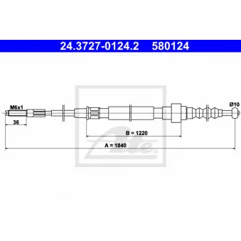 Tirette à câble, frein de stationnement ATE 24.3727-0124.2 pour VOLKSWAGEN GOLF 1.8 GTI - 112cv