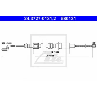 Tirette à câble, frein de stationnement ATE 24.3727-0131.2 pour VOLKSWAGEN TRANSPORTER - COMBI 2.5 Syncro - 115cv