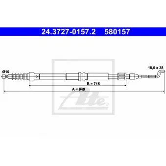 Tirette à câble, frein de stationnement ATE 24.3727-0157.2 pour VOLKSWAGEN TRANSPORTER - COMBI 2.0 - 84cv