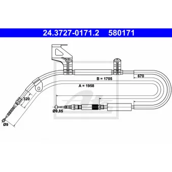 Tirette à câble, frein de stationnement ATE 24.3727-0171.2