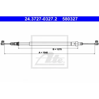 Tirette à câble, frein de stationnement ATE 24.3727-0327.2 pour CITROEN XSARA 1.8 i 16V - 110cv