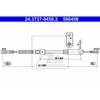 Tirette à câble, frein de stationnement ATE 24.3727-0458.2