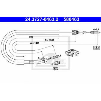 Tirette à câble, frein de stationnement ATE 24.3727-0463.2