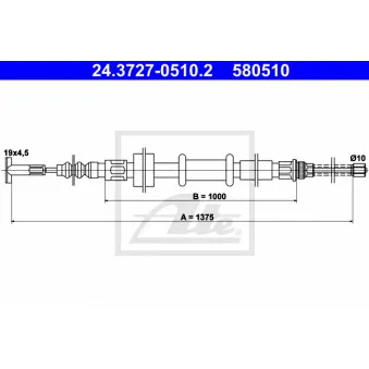 Tirette à câble, frein de stationnement ATE 24.3727-0510.2