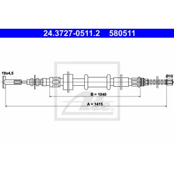 Tirette à câble, frein de stationnement ATE 24.3727-0511.2