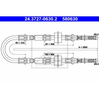 Tirette à câble, frein de stationnement ATE 24.3727-0630.2 pour FORD TRANSIT 2.5 D - 68cv