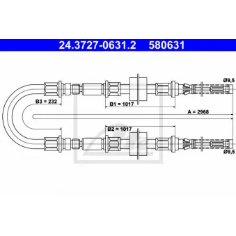 Tirette à câble, frein de stationnement ATE 24.3727-0631.2 pour FORD TRANSIT 1.6 - 63cv