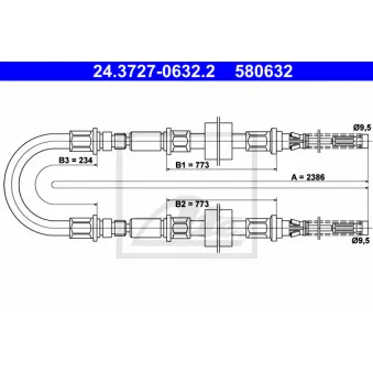 Tirette à câble, frein de stationnement ATE 24.3727-0632.2 pour FORD TRANSIT 1.6 - 63cv